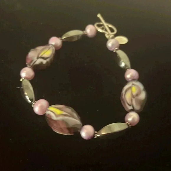 Vintage  Donna Dressler Amethyst Murano, hematite and pink pearl Bracelet - Picture 2 of 4